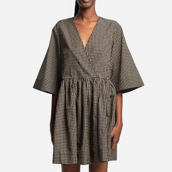 GANNI Seersucker Check Wrap Mini in Gingham Starfish PLUS SIZE - Picture 3 of 7